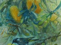 011  Banksia with Bird II - Oil on Gesso